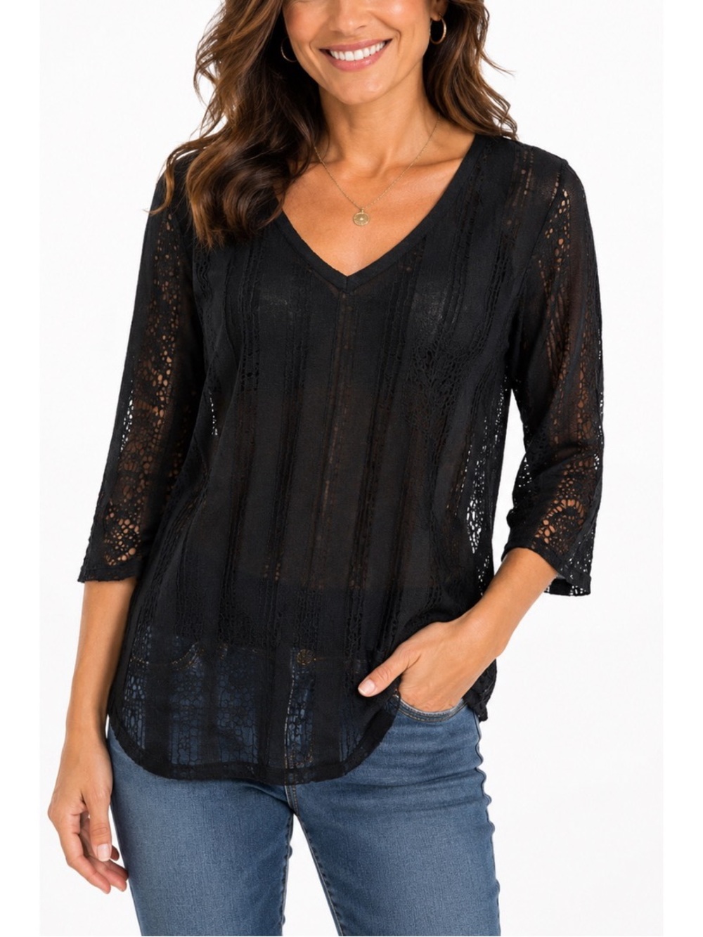 Vanity Black sheer 3/4 sleeve dolman sleeve top size medium